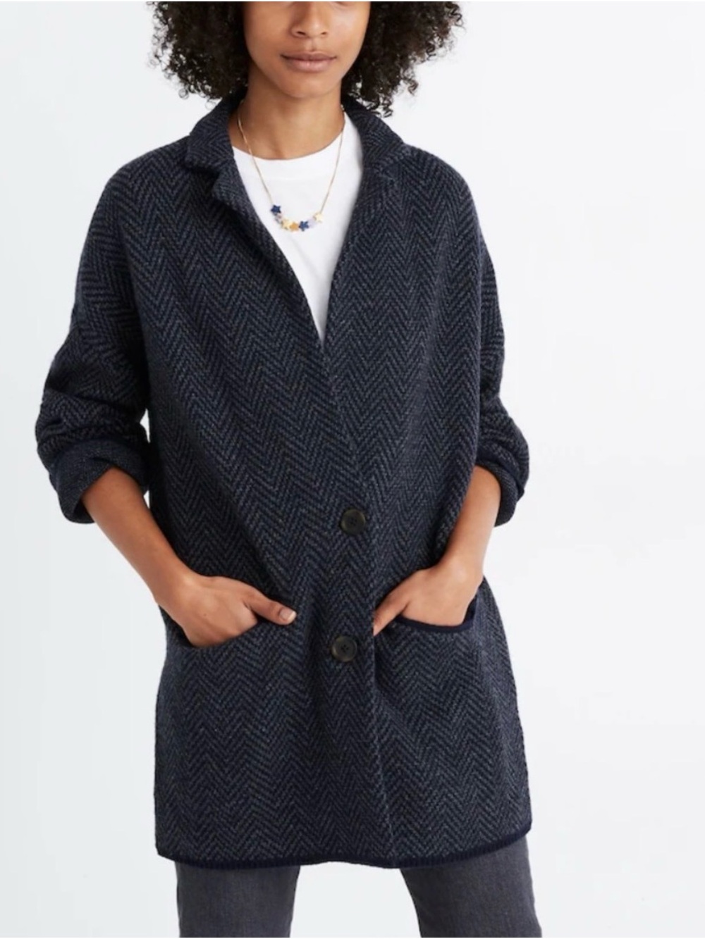 NWT Madewell Navy Herringbone Coatigan, Sweater Cardigan